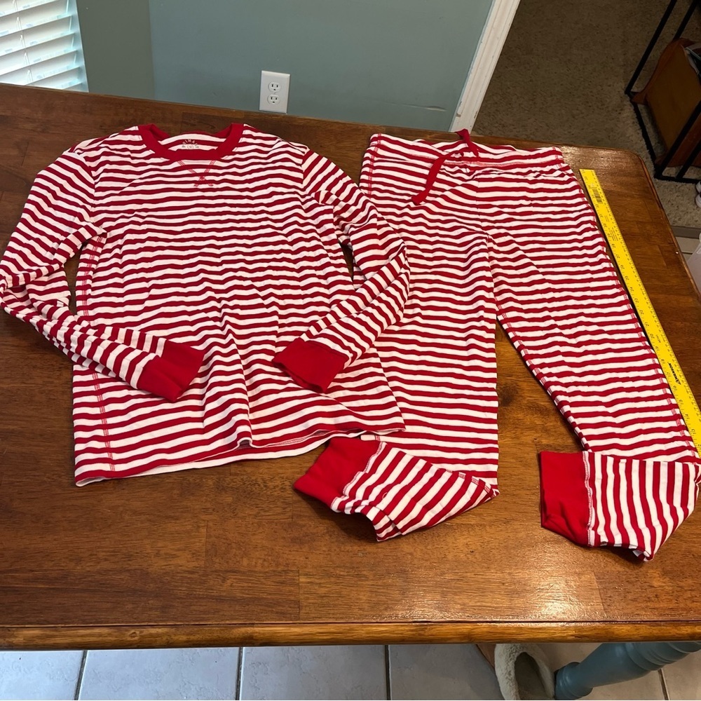 Primary Red and White Striped womens Pajamas 100% organic cotton size medium